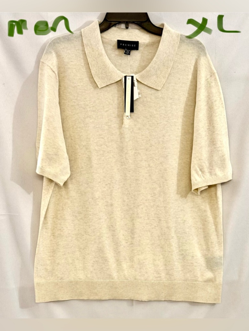 Premise Men's Cream Knit Short-Sleeve Polo Sweater